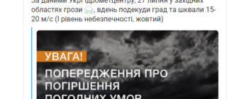 Штормовое предупреждение по Украине: на 27 июля прогнозируют грозы и шквал