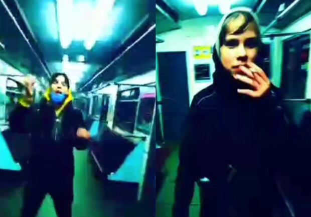 В Киеве двое подростков устроили дебош в вагоне метро. Фото: скриншоты