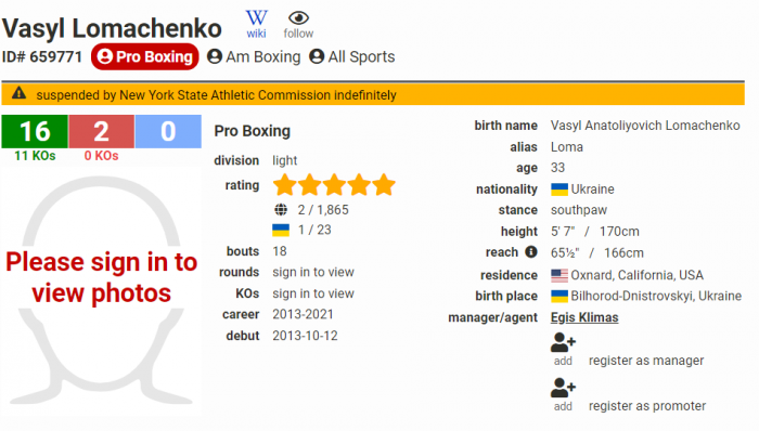 Василия Ломаченко отстранили от бокса.