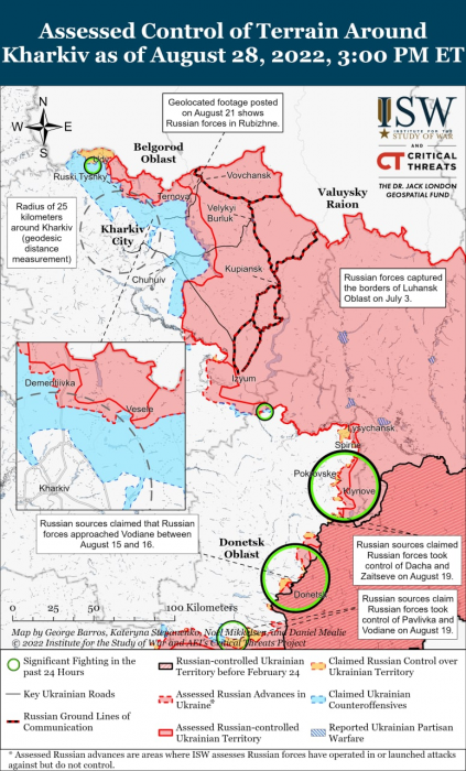 Карта боевых действий на Украине 29 августа.