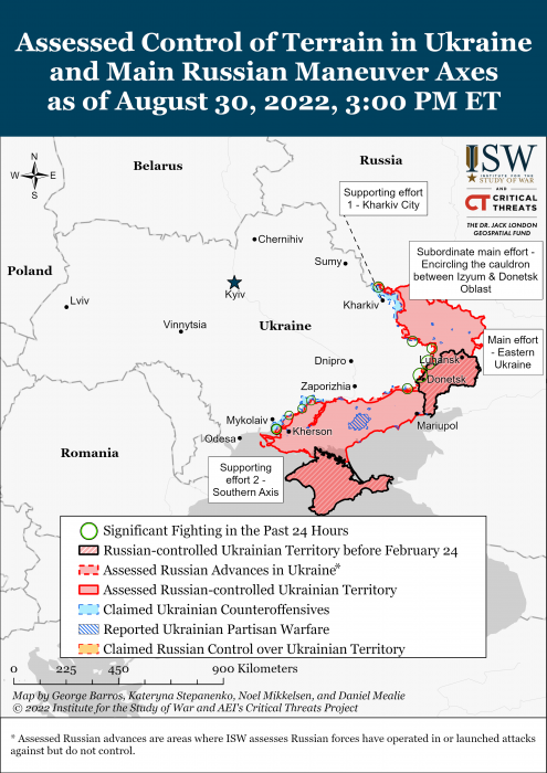 Карта боевых действий на Украине 31 августа.