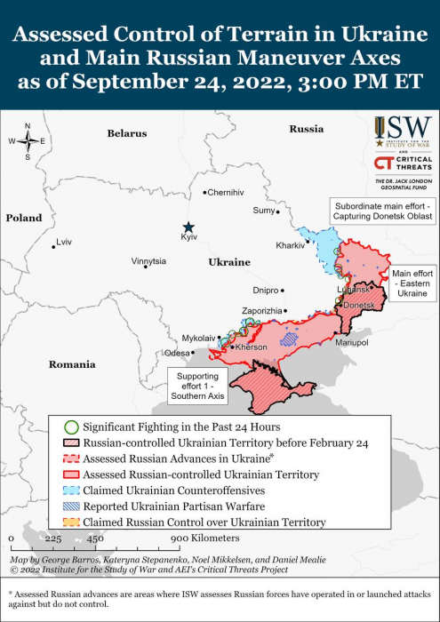 Карта боевых действий на Украине 25 сентября.