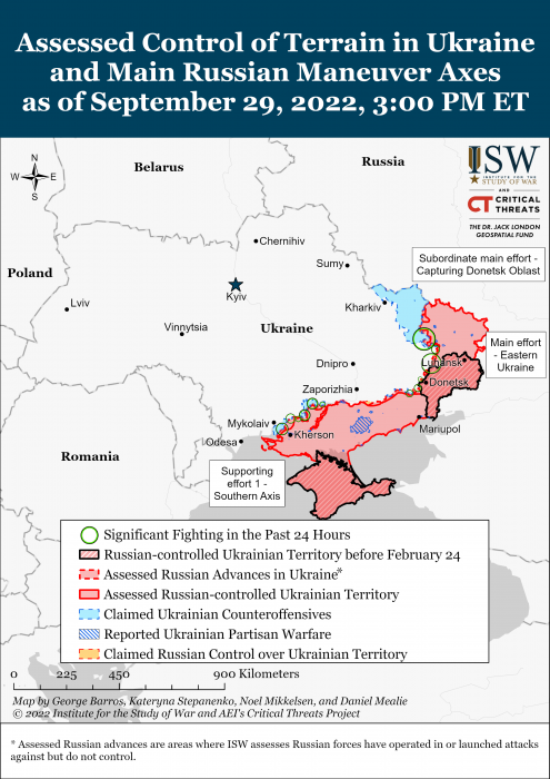 Карта боевых действий на Украине 30 сентября.