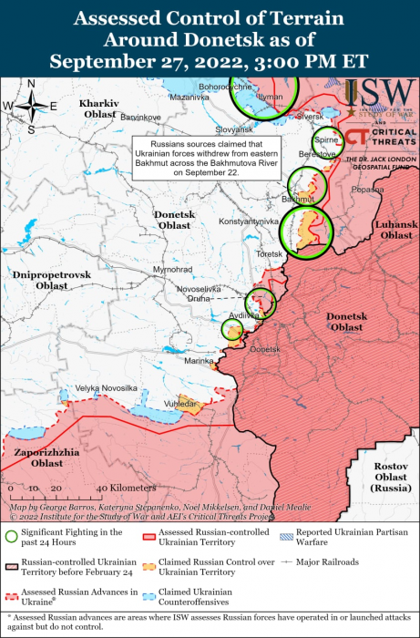 Карта боевых действий на Украине 28 сентября.