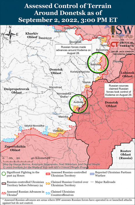 Карта боевых действий на Украине 3 сентября.