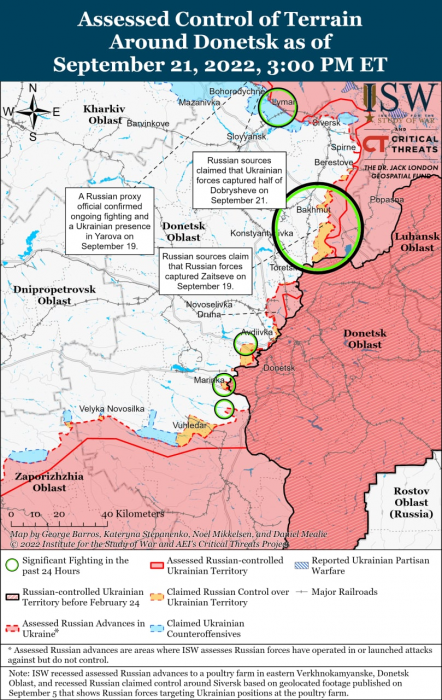 Карта боевых действий на Украине 22 сентября.