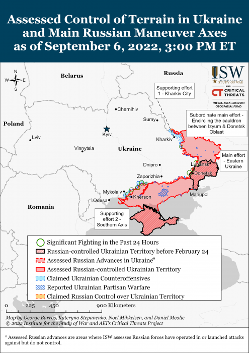 Карта боевых действий на Украине 7 сентября.
