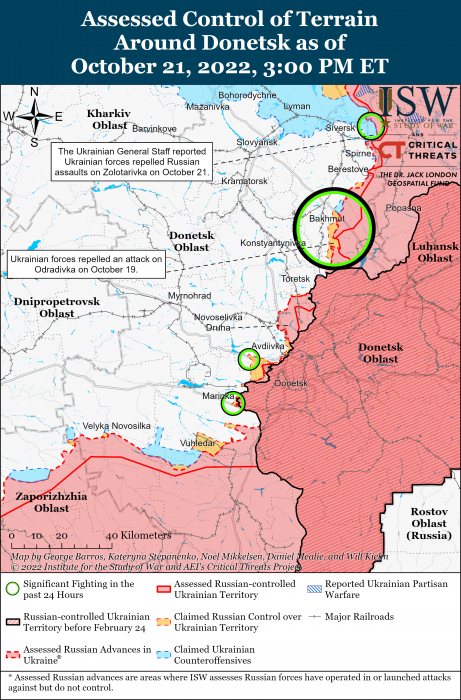 Карта боевых действий в Украине 22 октября