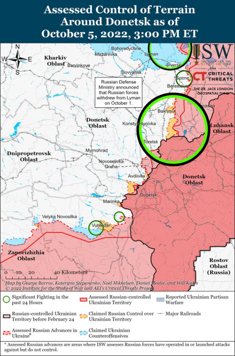 Карта боевых действий на Украине 6 октября.