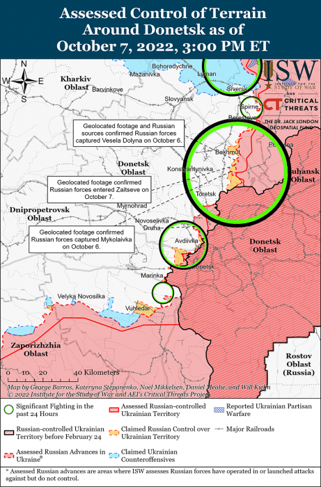 Карта боевых действий на Украине 8 октября