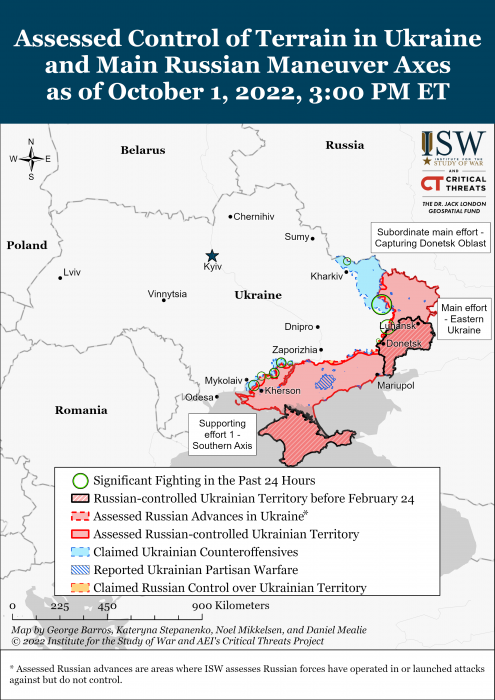 Карта боевых действий на Украине 2 октября.