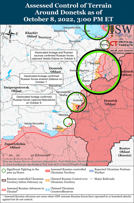 Карта боевых действий на Украине 9 октября