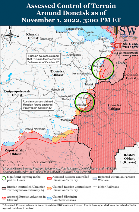 Карта боевых действий в Украине 2 ноября