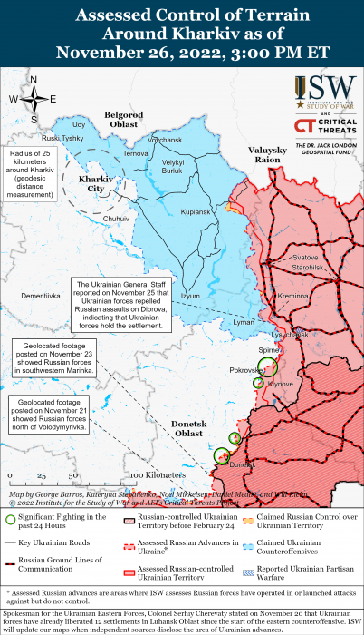 Карта боевых действий в Украине 27 ноября