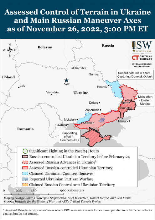 Карта боевых действий в Украине 27 ноября