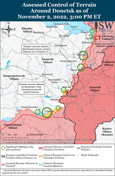 Карта боевых действий в Украине 3 ноября.