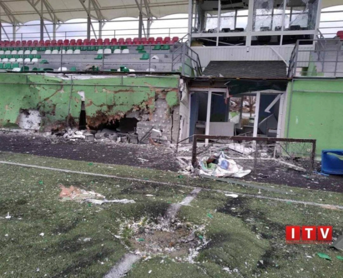 Как стадион "Чемпион" в Ирпене выглядел после боевых действий.