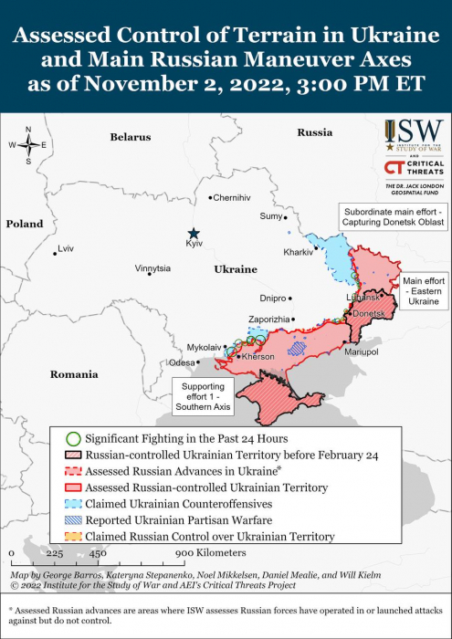 Карта боевых действий в Украине 3 ноября.