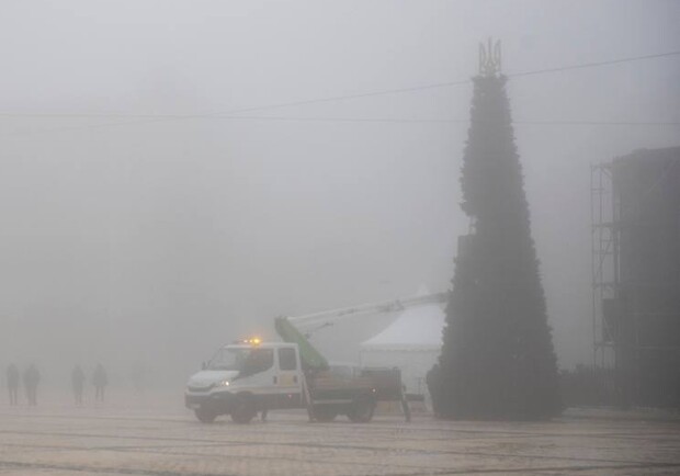 На Софийской площади монтируют новогоднюю елку: как она смотрится. 