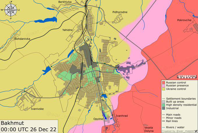 Карта боевых действий в Украине 25 декабря