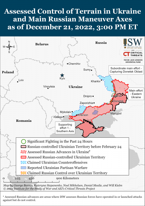 Карта боевых действий в Украине 22 декабря