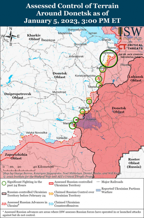 Карта боевых действий на Украине 6 января.