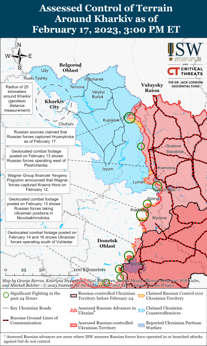 Карта боевых действий на Украине 18 февраля.