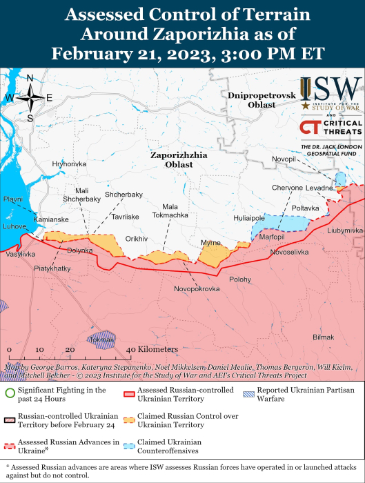 Карта боевых действий на Украине 22 февраля.