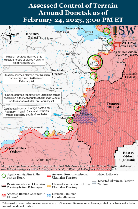 Карта боевых действий на Украине 25 февраля.