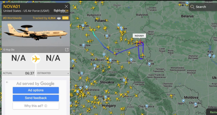 Вдоль границы Украины и Польши курсирует американская стратегическая разведывательная авиация.