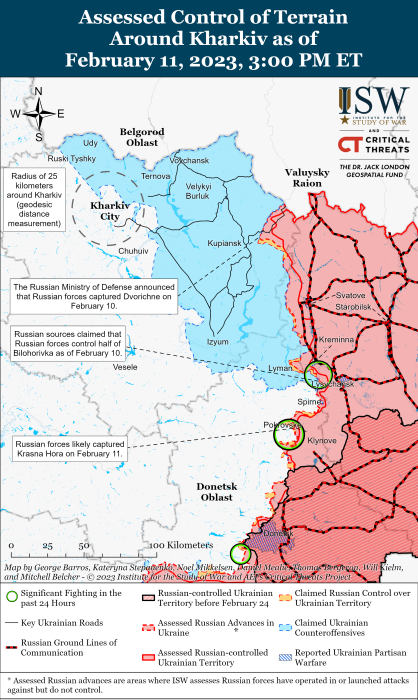 Карта боевых действий на Украине 12 февраля.