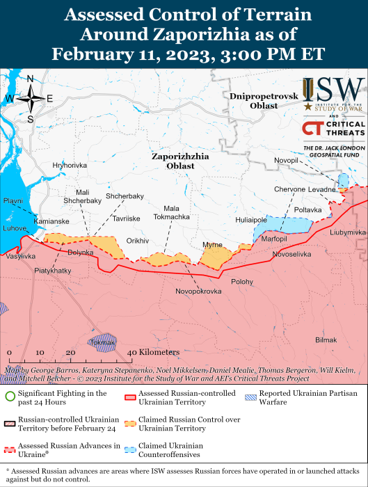 Карта боевых действий на Украине 12 февраля.