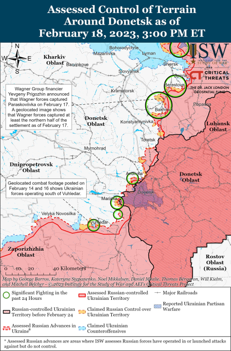 Карта боевых действий на Украине 19 февраля. Фото: www.understandingwar.org