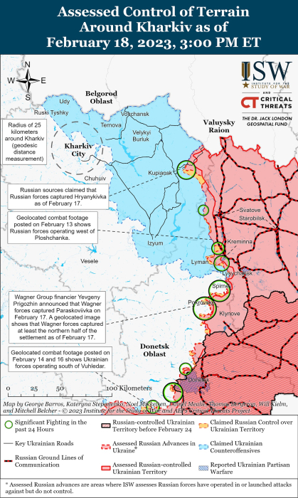 Карта боевых действий на Украине 19 февраля. Фото: www.understandingwar.org