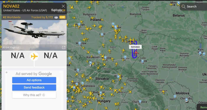 Вдоль границы Украины и Польши курсирует американская стратегическая разведывательная авиация.