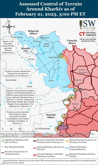 Карта боевых действий на Украине 22 февраля.