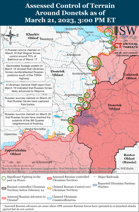Карта боевых действий на Украине 22 марта.