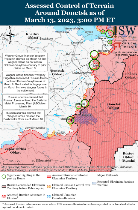 Карта боевых действий на Украине 14 марта.
