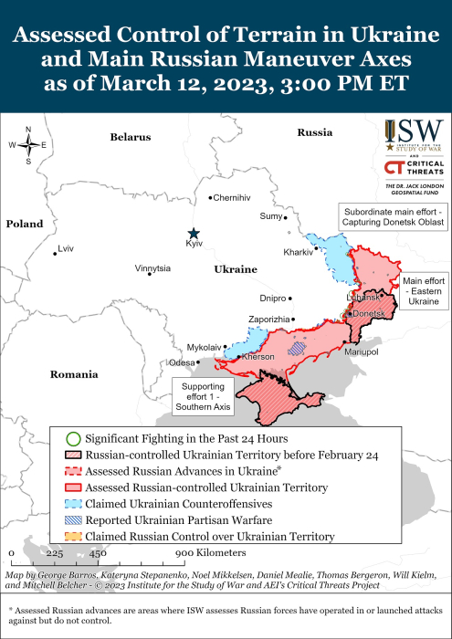 Карта боевых действий на Украине 13 марта.