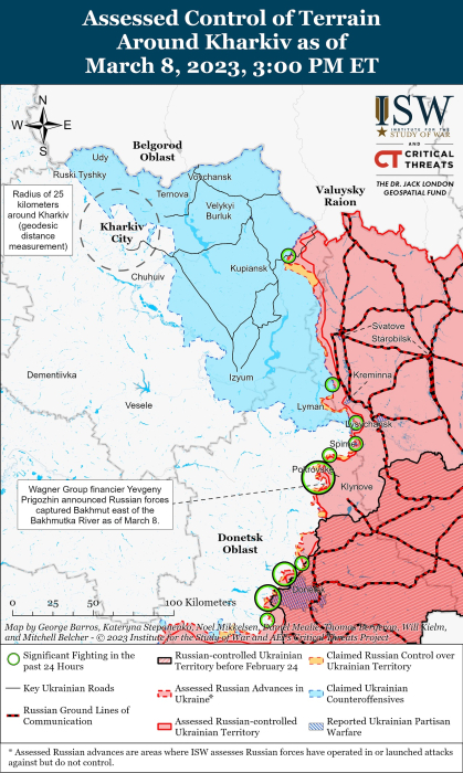 Карта боевых действий на Украине 9 марта.