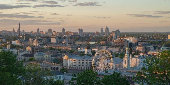 Киев, столица, Украина, весна, город, пейзаж, закат, солнце