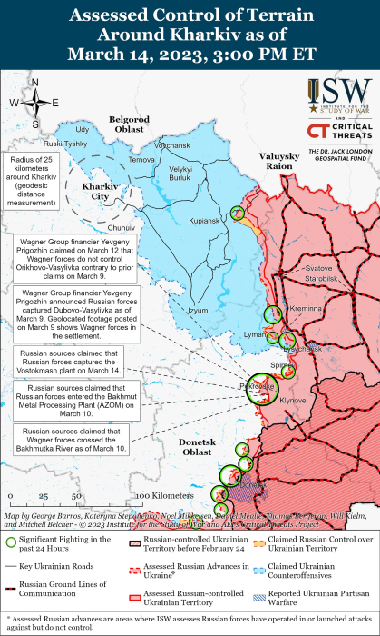 Карта боевых действий на Украине 15 марта.