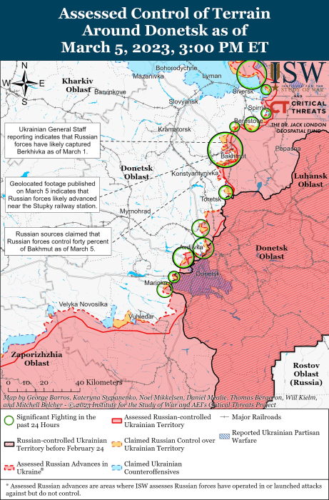 Карта боевых действий на Украине 6 марта.