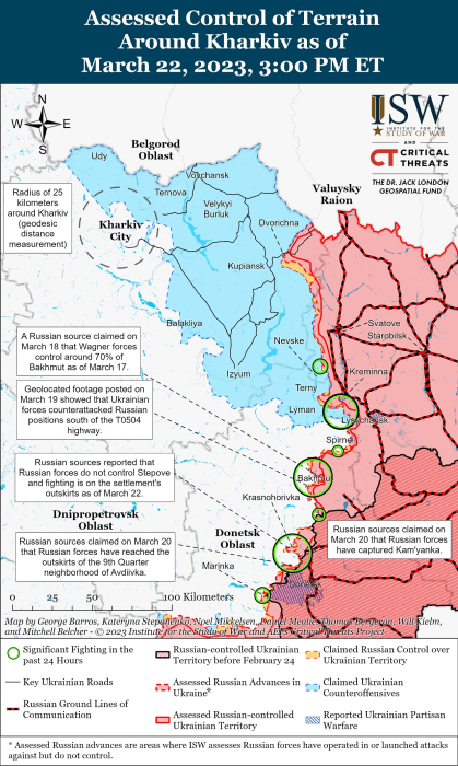 Карта боевых действий на Украине 23 марта.