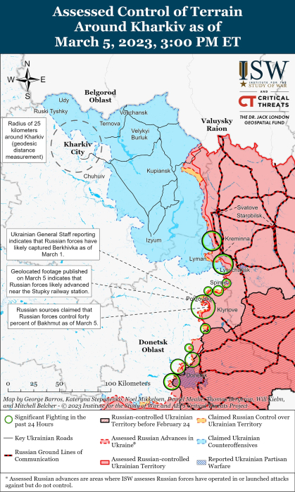 Карта боевых действий на Украине 6 марта.