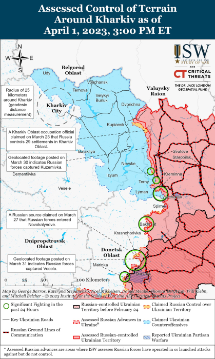 Карта боевых действий в Украине 2 апреля.
