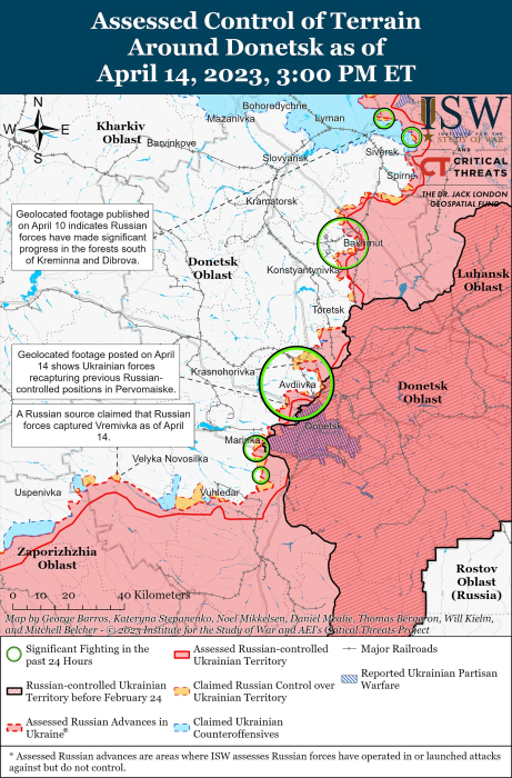 Карта боевых действий в Украине 15 апреля.