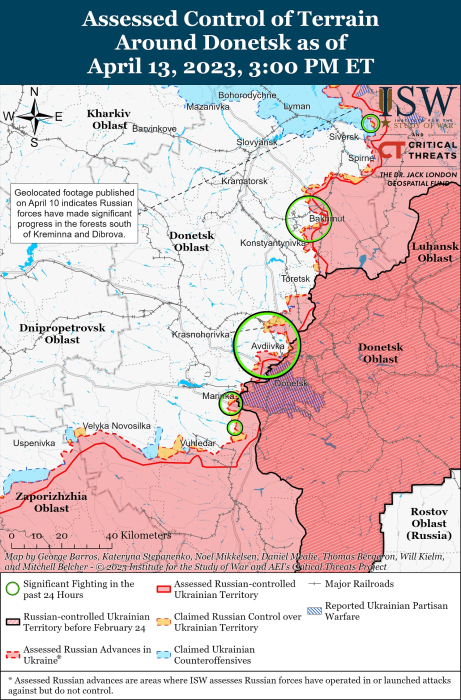 Карта боевых действий в Украине 14 апреля.
