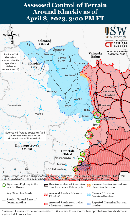 Карта боевых действий в Украине 9 апреля.