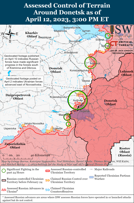 Карта боевых действий в Украине 13 апреля.